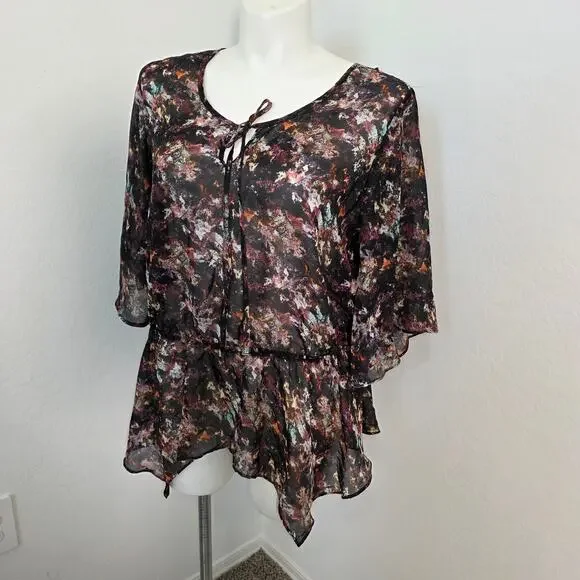 Contemporary style signature Floral print chiffon blouse XL - Picture 2 of 6